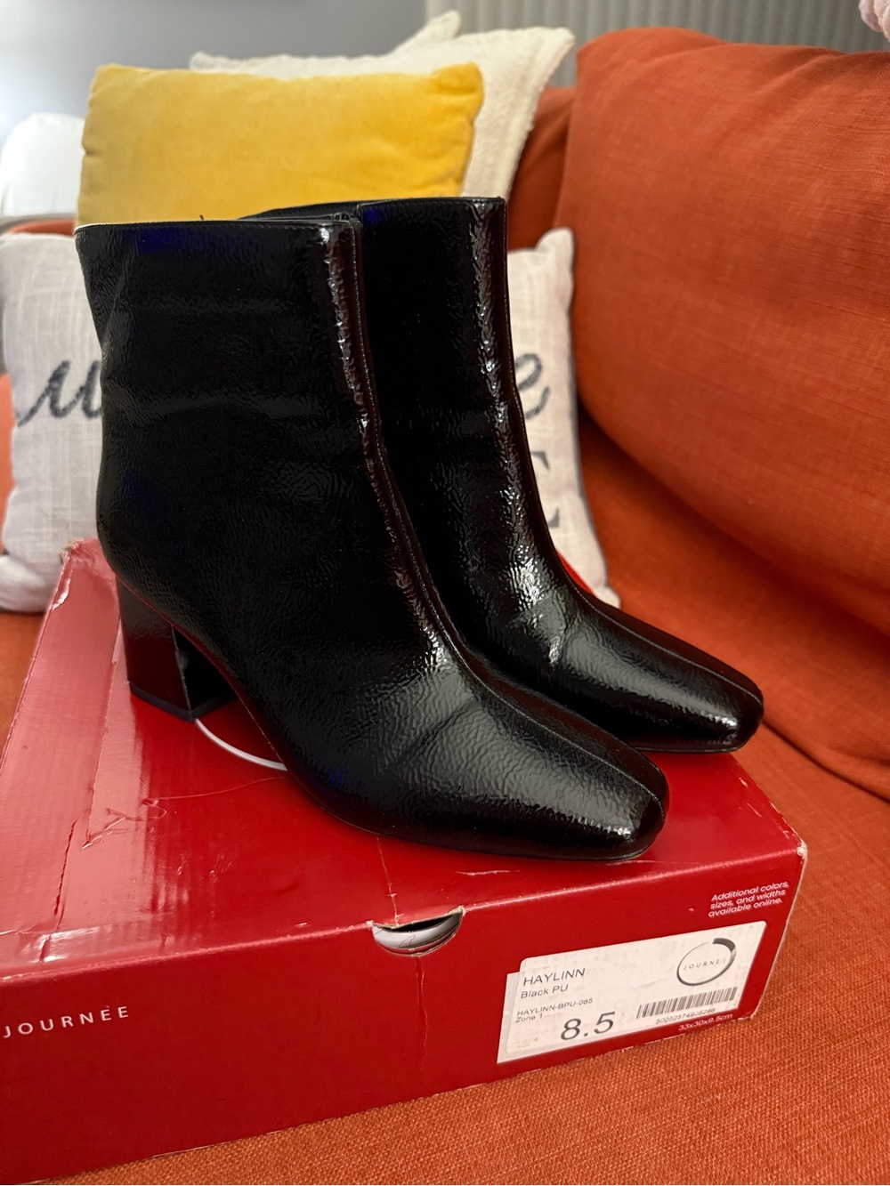 Journee Collection Black Patent Square-Toe Ankle Booties